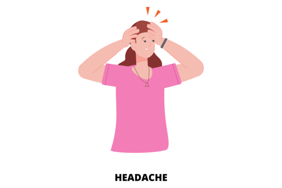 Headache Medical Illustration. Woman Wit Graphics