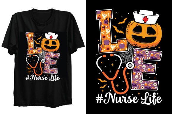 LOVE Nurse Halloween Pumpkin T Shirt Graphics and T-Shirt Designs