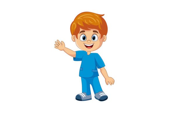 Medical Nurse Vector Cartoon Boy Waving Graphics