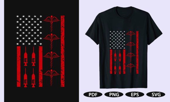 Nurse USA Flag T-Shirt Design Graphics